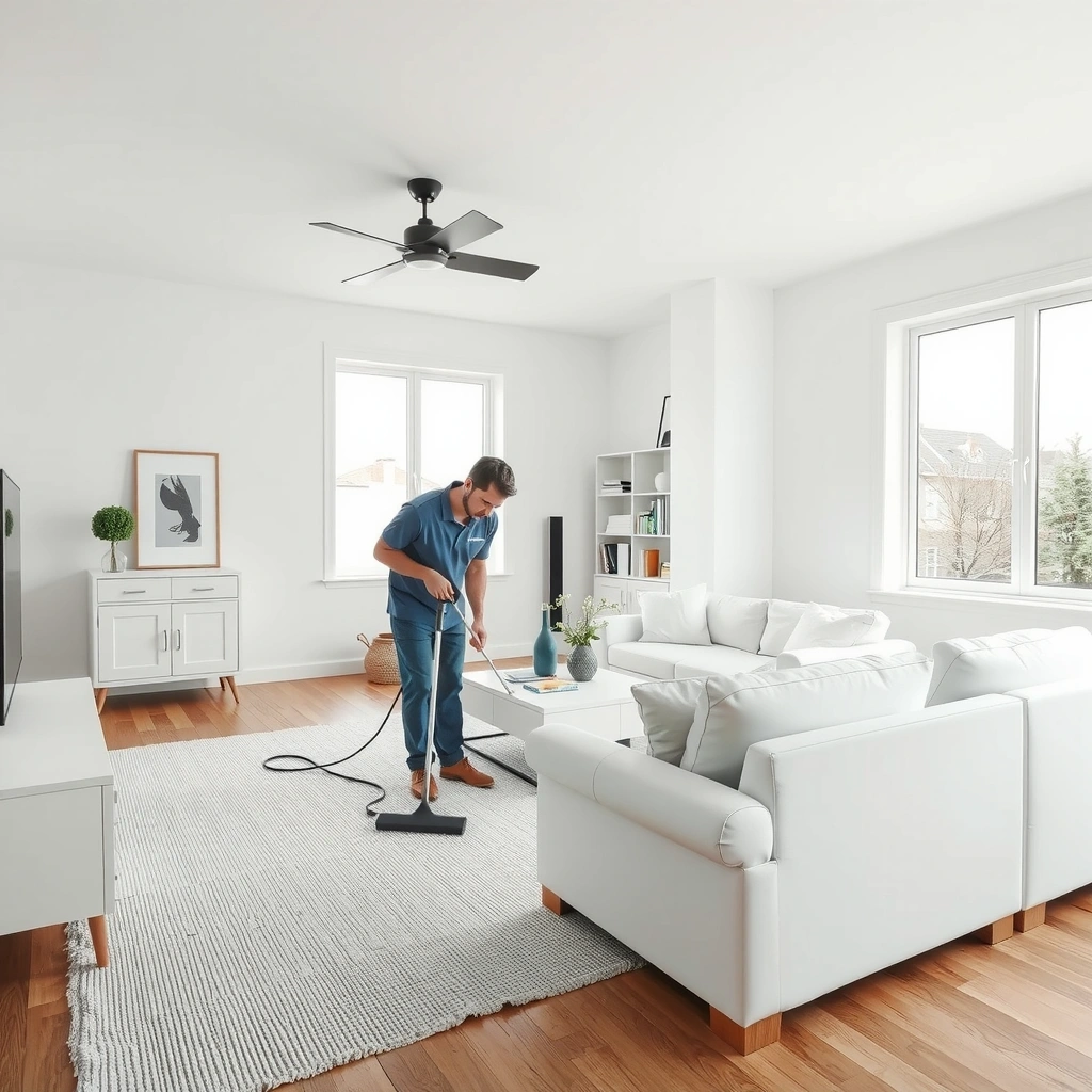 Professional cleaning service in a modern living room
