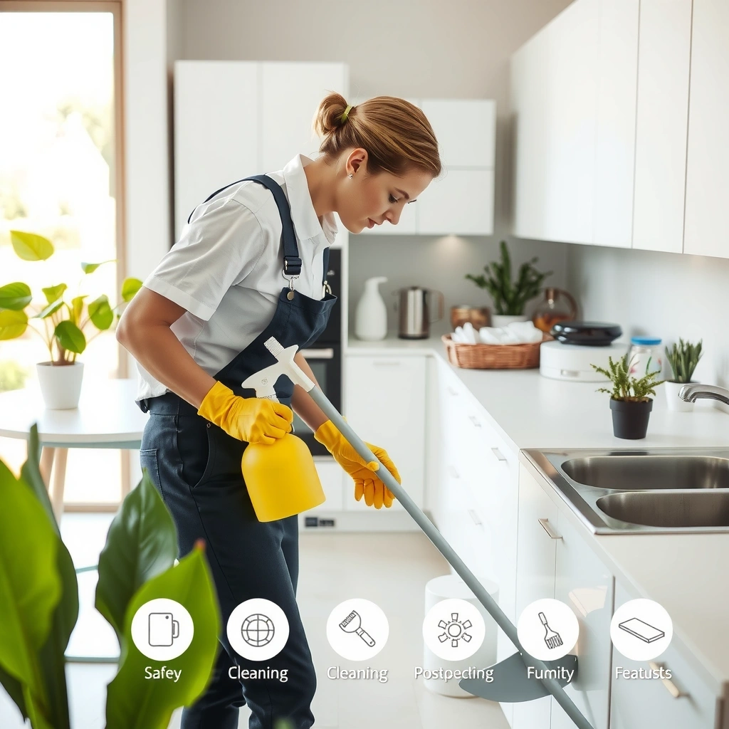 Professional cleaner working with eco-friendly products